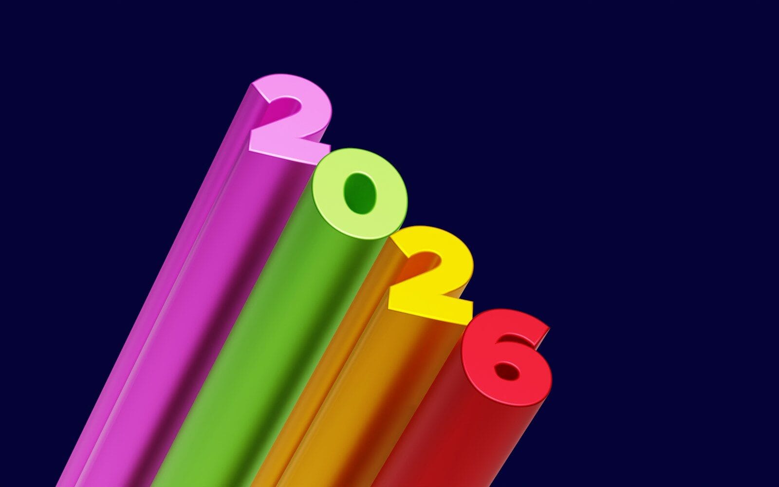 Colorful 3D numbers spelling out 2026